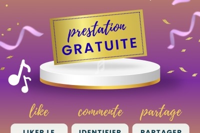 Visuel coloré annonçant un jeu concours avec tirage au sort le 24/10 pour gagner une prestation gratuite.