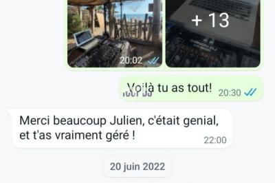 Capture d'écran d'une conversation WhatsApp avec des messages échangés et des photos partagées.