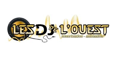 Logo de ’Les DJ de l'Ouest’ avec un haut-parleur stylisé, des ondes sonores et le slogan ’sonorisation - animation’.