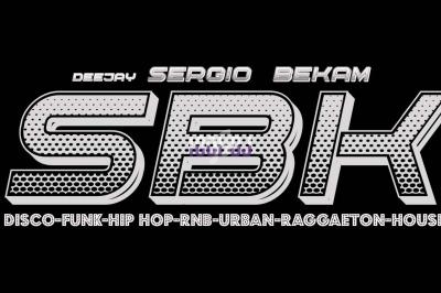 Texte alternatif : Logo avec les lettres ’SBK’ en style perforé, accompagné des genres musicaux disco, funk, hip-hop, et…